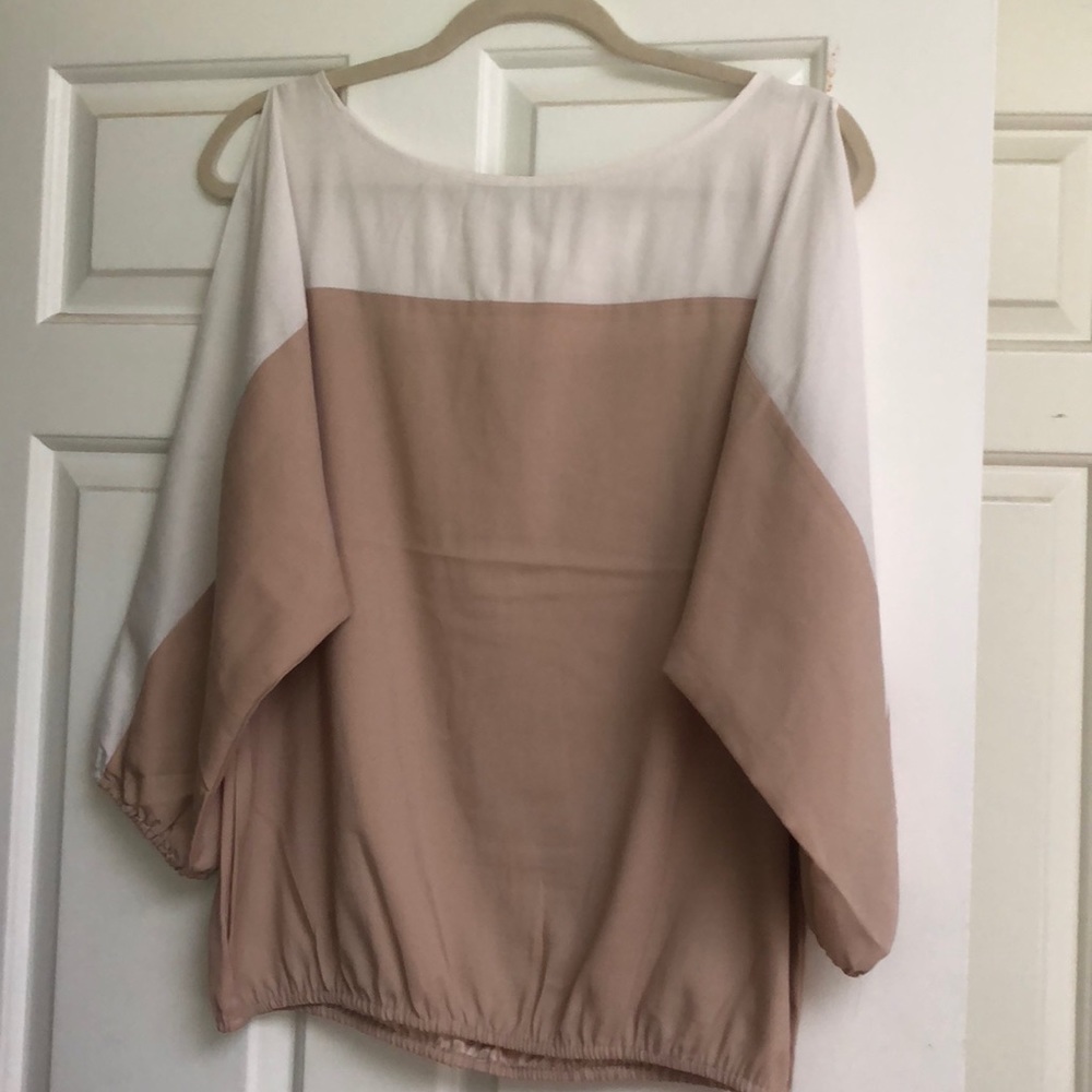 Tan and Cream cold shoulder top